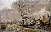 Jan van Goyen Winter Landscape with Farmhouses along a Ditch. painting